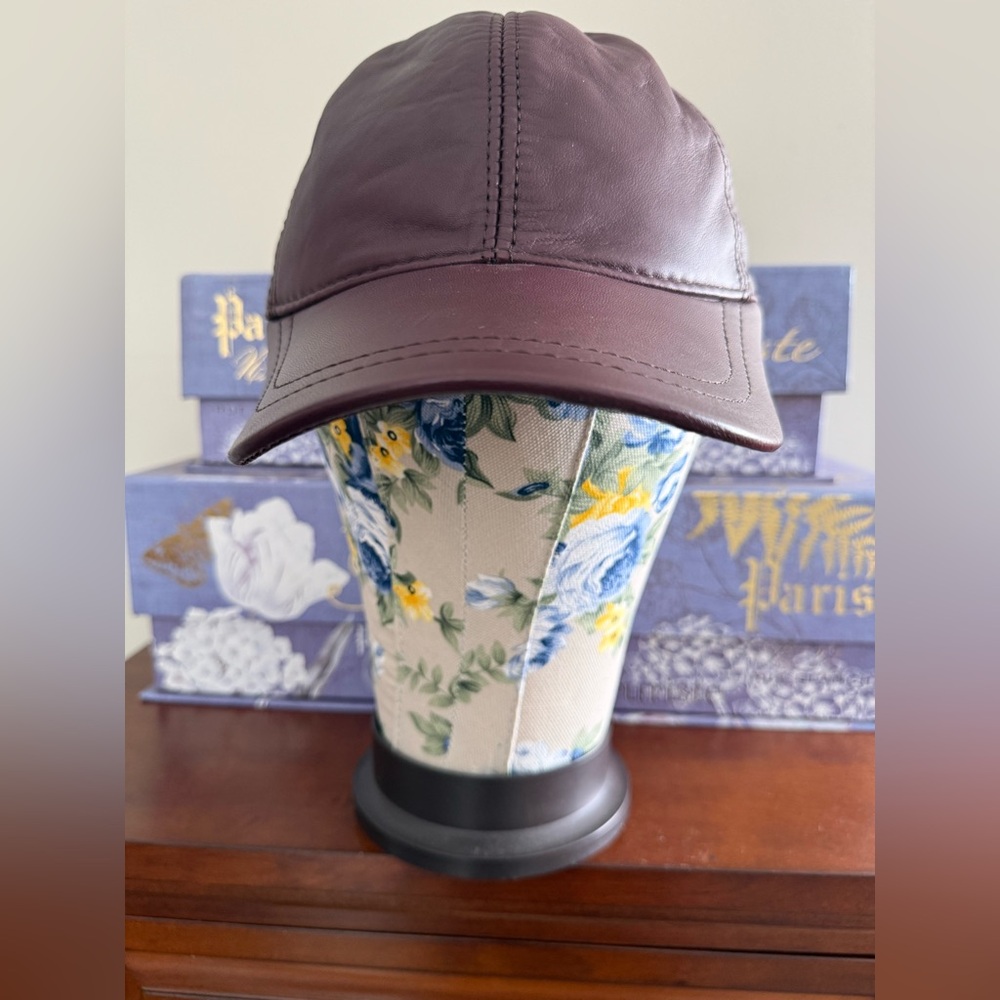 SOLD Burgundy Leather Baseball Cap
